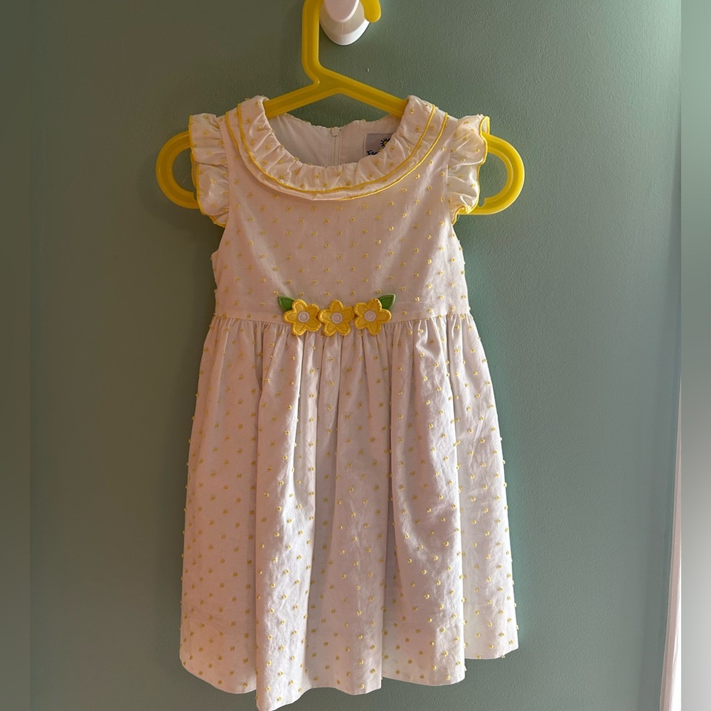 Florence Eiseman White and Yellow Kids Dress Easter Size 2T